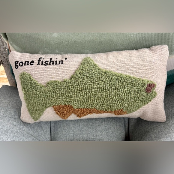 MudPie Trout Hook Pillow 12”Throw Pillow “gone fishin’ “ - Picture 1 of 2